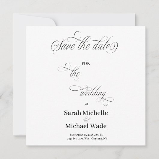 Save The Date Simple Écriture Calligraphique Éléments de Mariage (Devant)
