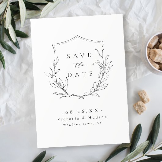Save The Date Simple élégance blason botanique monogramme mariag