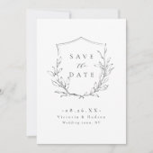 Save The Date Simple élégance blason botanique monogramme mariag (Devant)