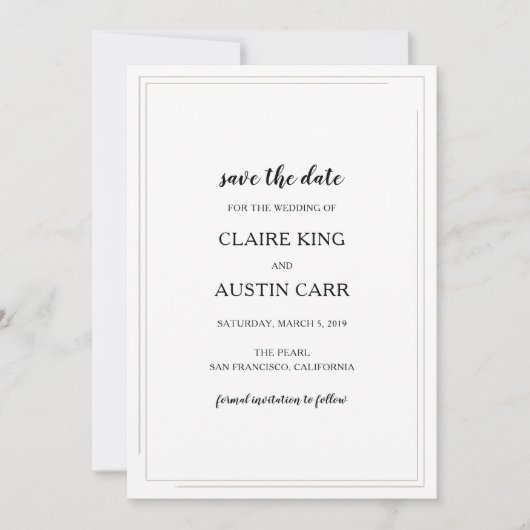Save The Date Simple Élégance Mariage Enregistrer la Date (Devant)