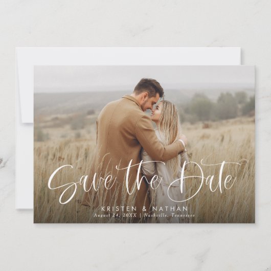 Save The Date Simple élégance Moderne Calligraphie Script Code Q (Devant)