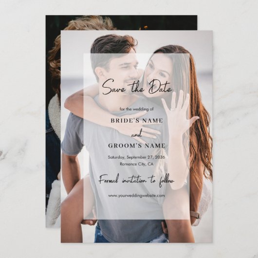 Save The Date Simple Elegant 2 Photo Overlay Script Mariage (Devant / Derrière)