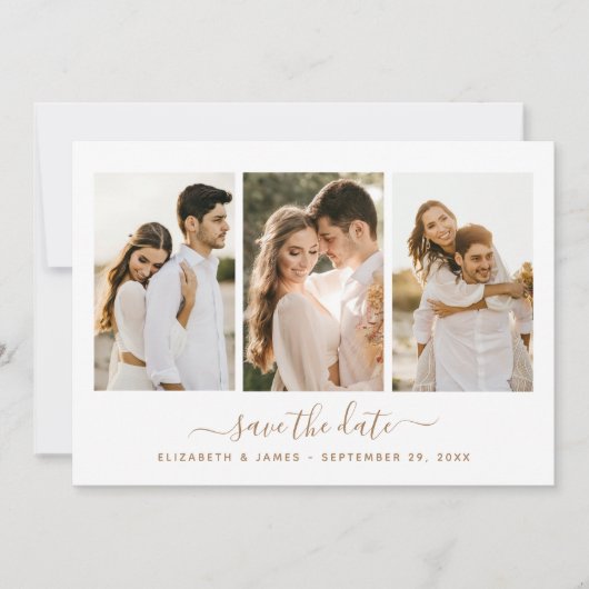 Save The Date Simple Elegant 3 Photo Enregistrer La Date Invitat (Devant)