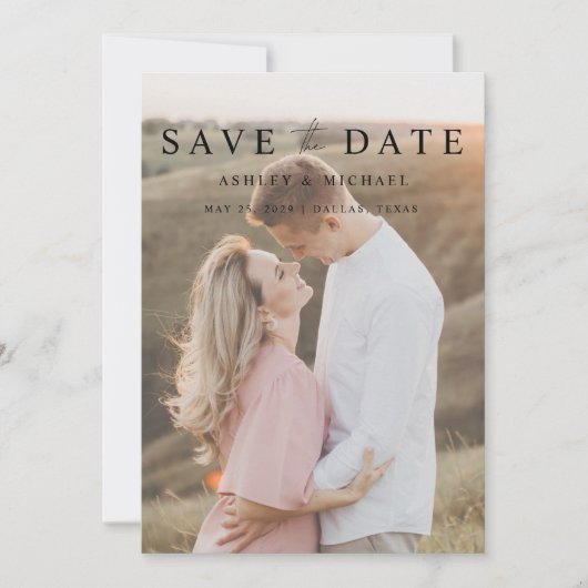 Save The Date Simple Elegant 4 Photo Modern Script Fiançailles (Devant)