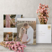 Save The Date Simple Elegant 4 Photo Modern Script Fiançailles