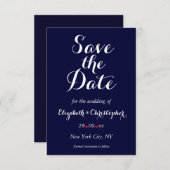 Save The Date Simple Élégant Bleu Nuit Blanc Mariage Fiançailles (Devant / Derrière)