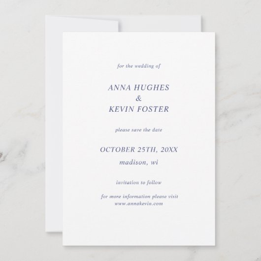 Save The Date Simple Elegant Bleu Typographie Mariage photo (Dos)