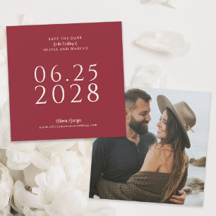 Save The Date Simple Elegant Carré rouge Enregistrer la date ave