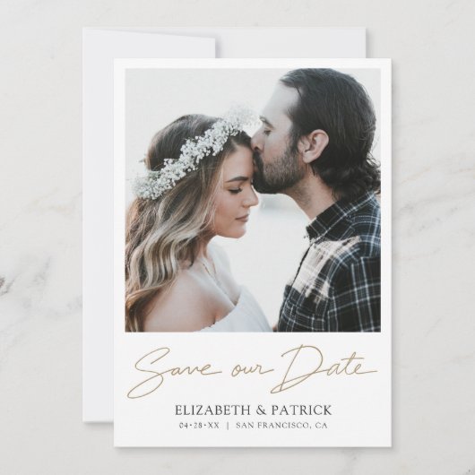 Save The Date Simple Elegant Design Gold Script Photo (Devant)