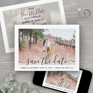 Save The Date Simple Élégant Écriture Manuscrite 2 Photo Mariage