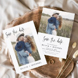 Save The Date Simple Elegant Enregistrer la date Photo Minimalis<br><div class="desc">Mariage Sauvegardez les Cartes de Date qui ont une photo sur le devant et le dos. Les cartes Save the Date contiennent une typographie de script moderne,  lettrée à la main,  qui sont élégantes,  simples et modernes à utiliser après que vous minimaliste simple célébration de mariage.</div>