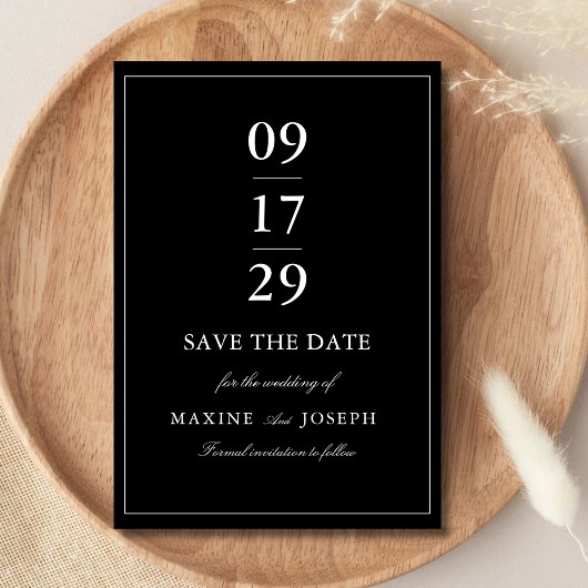 Save The Date Simple Élégant Formel Mariage Noir & Blanc