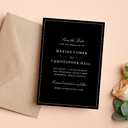 Save The Date Simple Élégant Formel Mariage Noir & Blanc