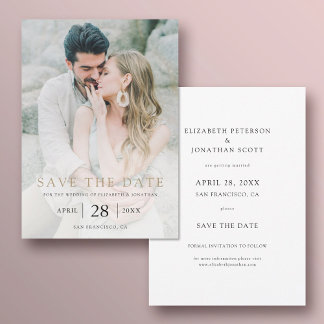 Save The Date Simple Elegant Gold Custom Photo Mariage