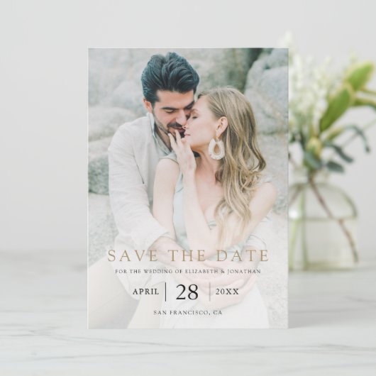 Save The Date Simple Elegant Gold Custom Photo Mariage (Debout devant)
