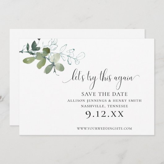 Save The Date Simple Elegant Green Change the Date Mariage (Devant / Derrière)
