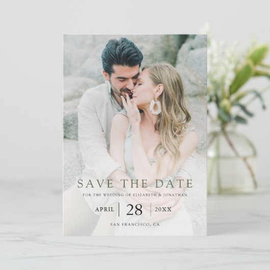 Save The Date Simple Elegant Green Typography Mariage photo (Debout devant)