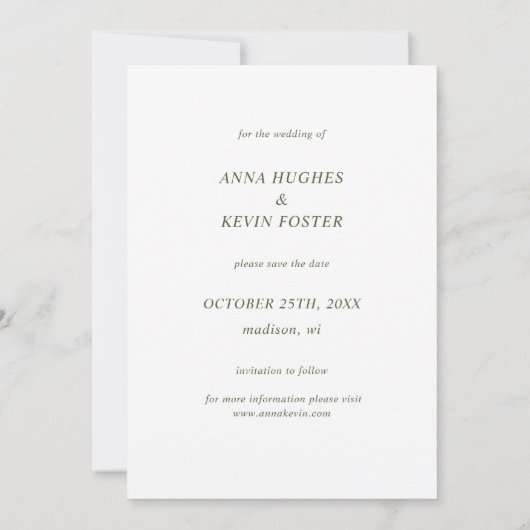 Save The Date Simple Elegant Green Typography Mariage photo (Dos)