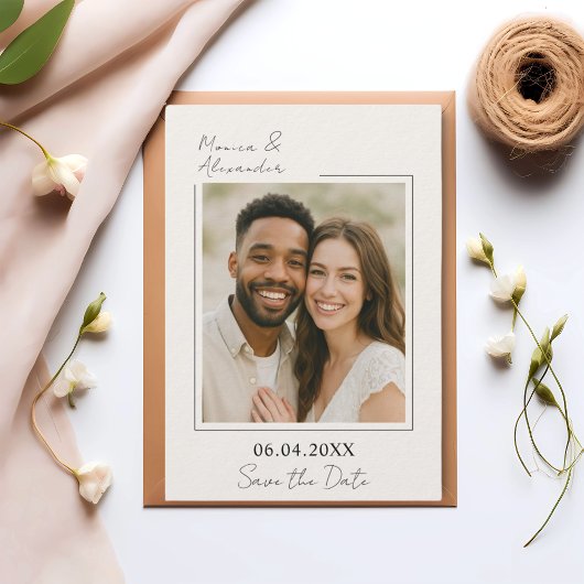 Save The Date Simple elegant ivory photo luxury wedding