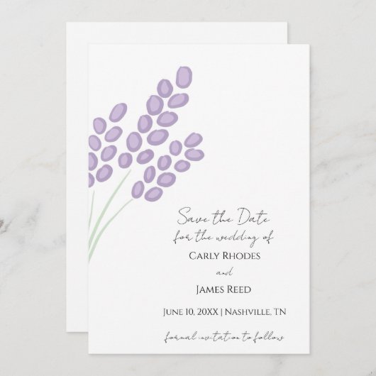 Save The Date Simple Élégant Lavande Enregistrer L'Invitation Da (Devant / Derrière)