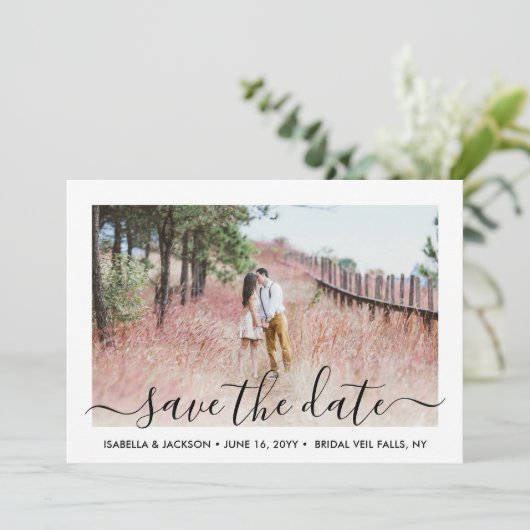 Save The Date Simple Élégant manuscrit Script 2 Mariage photo (Debout devant)