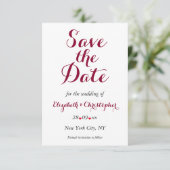 Save The Date Simple Élégant Mariage Blanc Engagement Bourgogne (Debout devant)