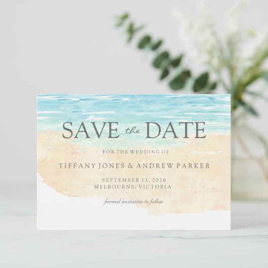 Save The Date Simple Élégant Mariage Moderne De Plage Économisez (Debout devant)