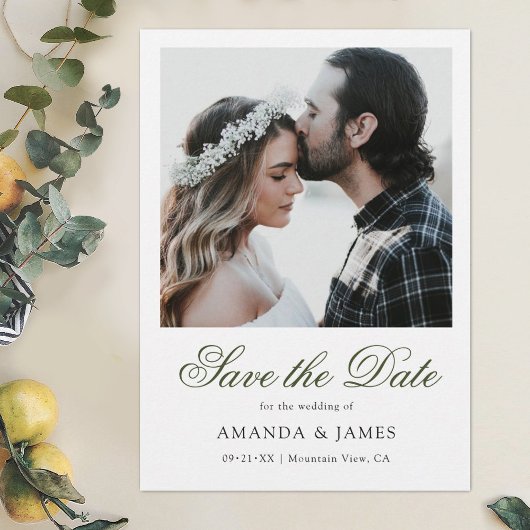 Save The Date Simple Elegant Mariage photo de script vert