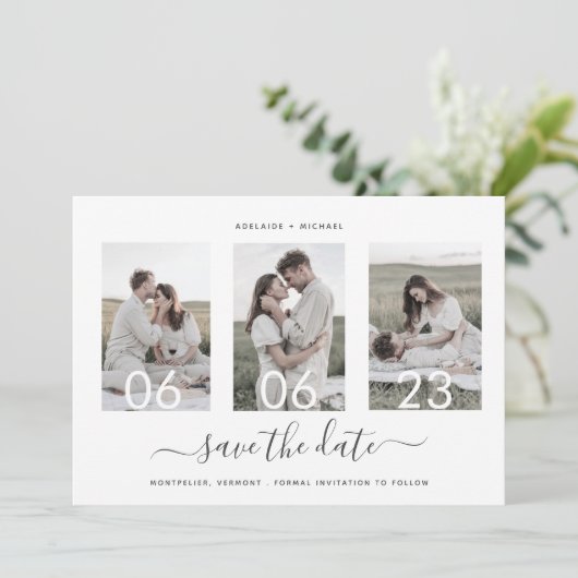 Save The Date Simple Elegant Minimal 4 Photo Collage Mariage (Debout devant)