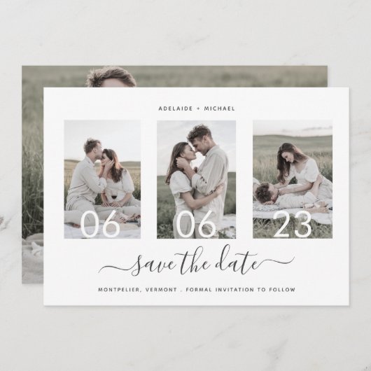 Save The Date Simple Elegant Minimal 4 Photo Collage Mariage (Devant / Derrière)