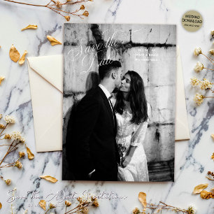 Save The Date Simple Élégant Minimaliste Écriture Photo Mariage