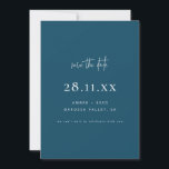 Save The Date Simple élégant minimaliste moderne Peacock bleu<br><div class="desc">Peut être entièrement customisé pour répondre à vos besoins. © Gorjo Designs. Fait pour vous via la plateforme Zazzle. // Vous cherchez des articles correspondants ? Autre papeterie de l'ensemble disponible dans la section "collections" de mon magasin. // Besoin d'aide pour customiser votre design ? Vous avez d'autres idées ?...</div>