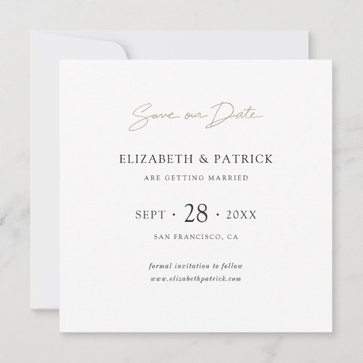 Save The Date Simple Elegant Modern Custom Photo Enregistrer la  (Dos)