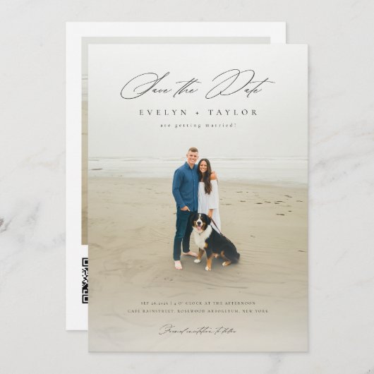 Save The Date Simple Elegant Modern QR Code Photo Wedding (Devant / Derrière)