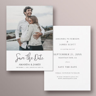 Save The Date Simple Elegant Modern Script Photo Enregistrer la