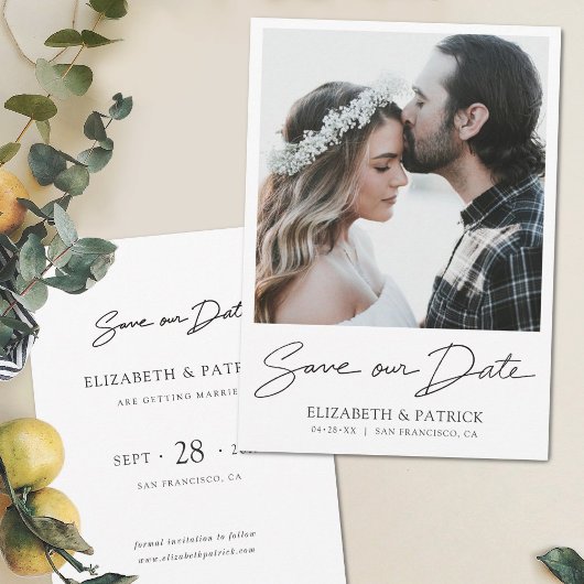 Save The Date Simple Elegant Modern Script Photo Enregistrer la