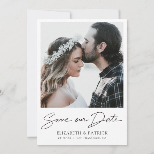 Save The Date Simple Elegant Modern Script Photo Enregistrer la  (Devant)