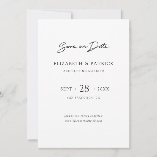 Save The Date Simple Elegant Modern Script Photo Enregistrer la  (Dos)
