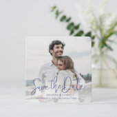 Save The Date Simple Elegant Moderne Bleu Script Mariage photo (Debout devant)