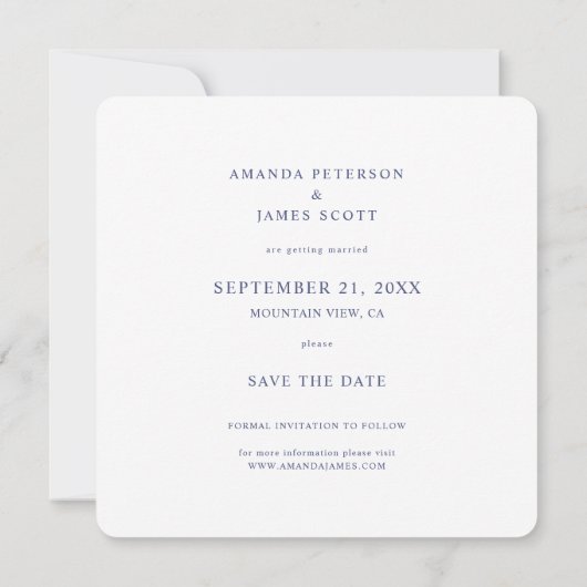 Save The Date Simple Elegant Moderne Bleu Script Mariage photo (Dos)