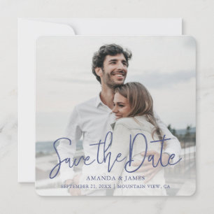 Save The Date Simple Elegant Moderne Bleu Script Mariage photo