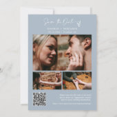 Save The Date Simple élégant moderne Dusty bleu QR Code photo (Dos)