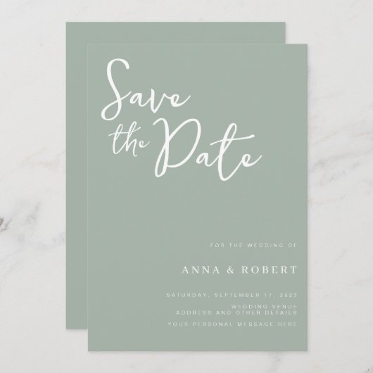 Save The Date Simple élégant moderne Mariage vert Sage (Devant / Derrière)