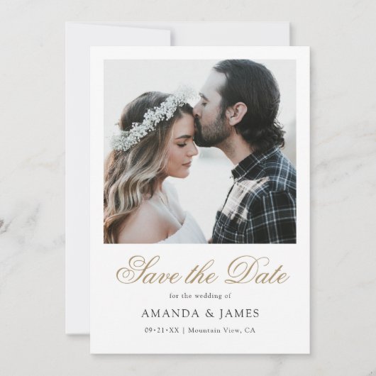Save The Date Simple Elegant Moderne Script Or Photo personnalis (Devant)