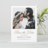Save The Date Simple Elegant Moderne Script Or Photo personnalis (Debout devant)