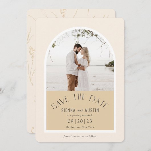 Save The Date Simple Elégant Moderne Tons Terre Mariage beige (Devant / Derrière)