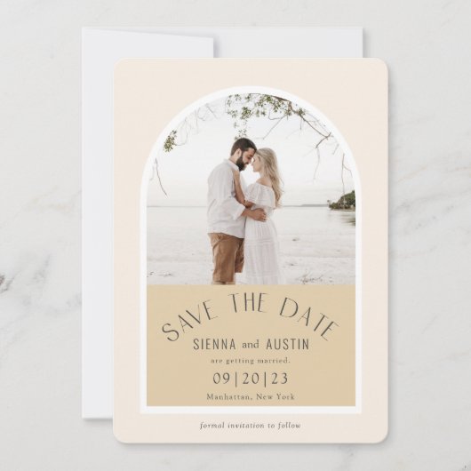 Save The Date Simple Elégant Moderne Tons Terre Mariage beige (Devant)