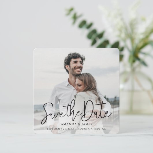Save The Date Simple Elegant Moderne Typographie Noire Photo (Debout devant)