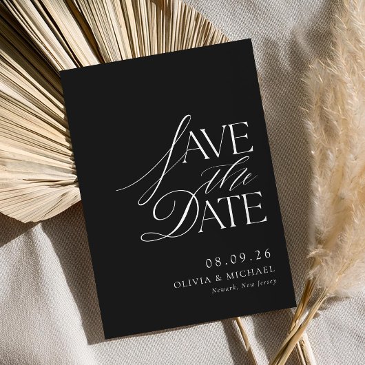 Save The Date Simple Elegant noir et blanc Mariage chic
