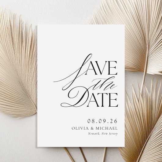 Save The Date Simple Elegant noir et blanc Mariage chic